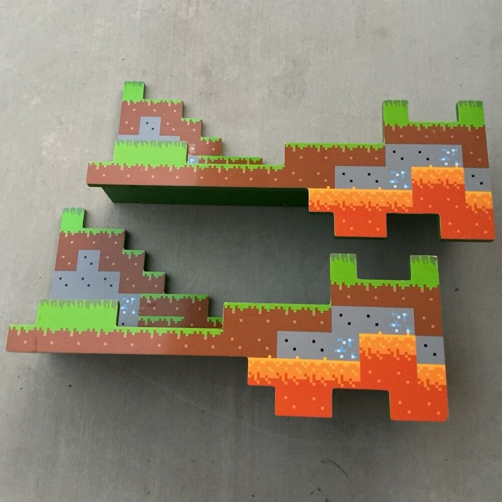 Minecraft Mojang Wooden Wall Shelf Set Pixel Block Terrain Display S20 25”